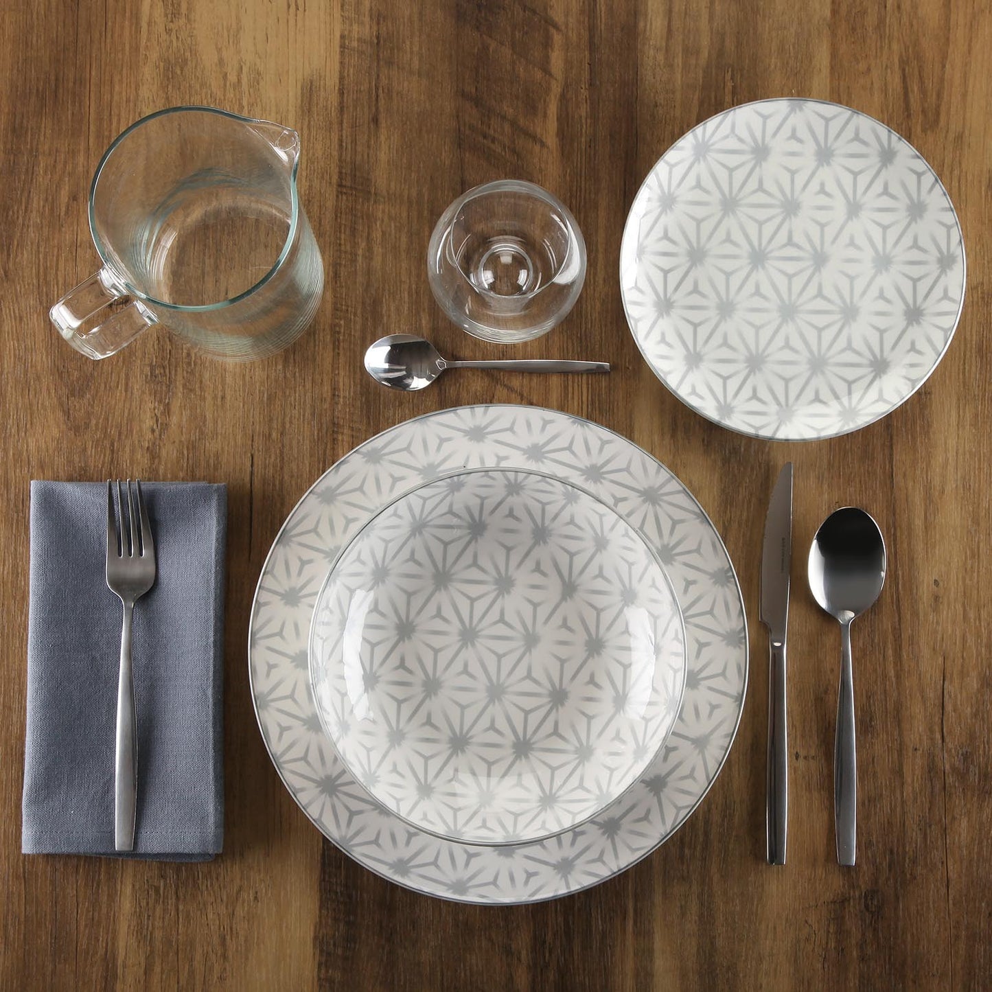 VAJILLA ROMBO GRIS 18 PIEZAS