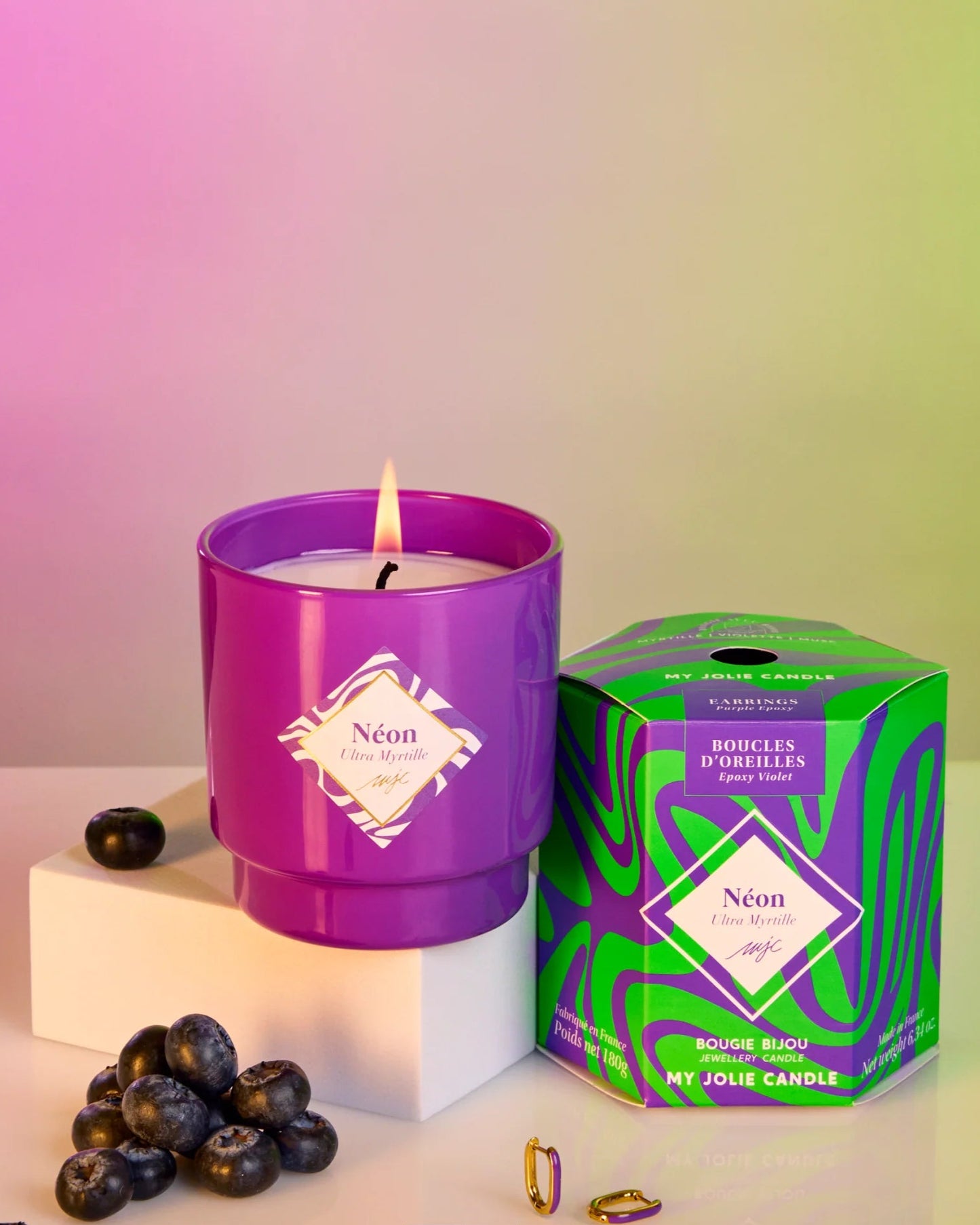 Vela Perfumada con Pendientes – Aroma Arándanos